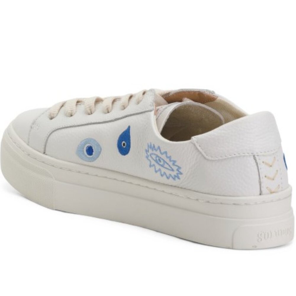 NWT SOLUDOS Leather Ibiza Platform Sneakers white for women Evil Eye Size 7.5 - Picture 3 of 4